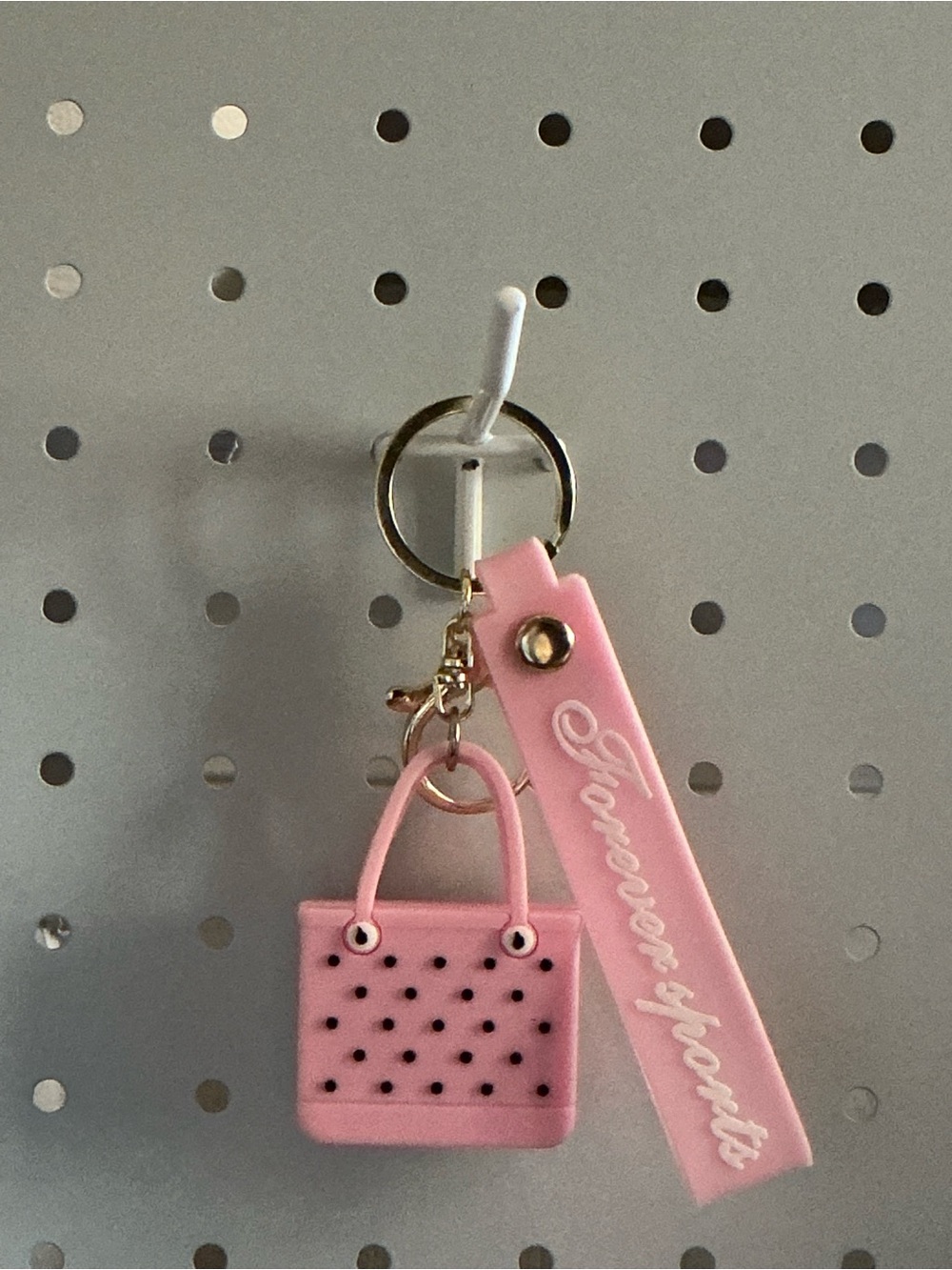Mini Pink Silicone Bag Keychain with 'Forever Sparks' Tag